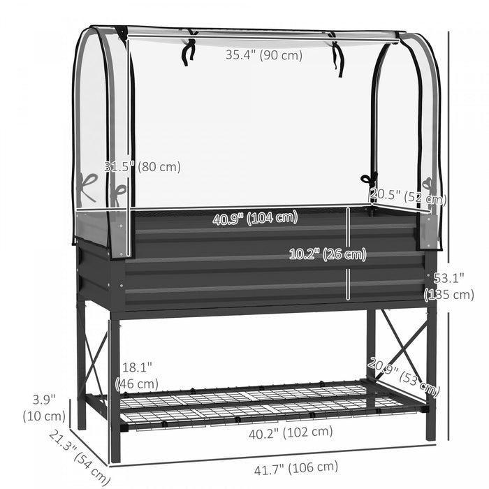 Outsunny Metal Raised Garden Bed with Cover, Black