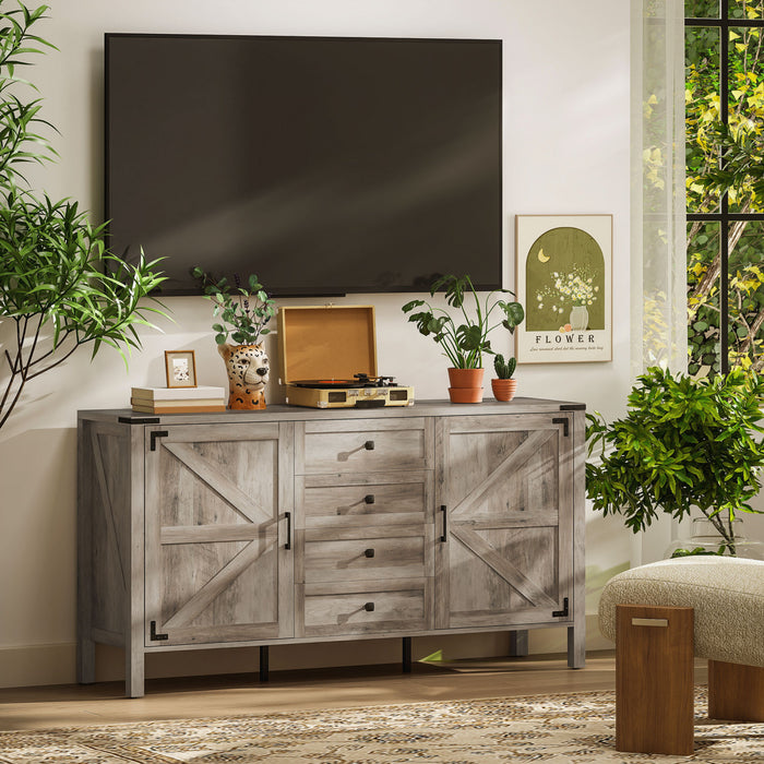 HOMCOM 59\" Farmhouse Sideboard Buffet Cabinet with 2 Barn Doors, Grey