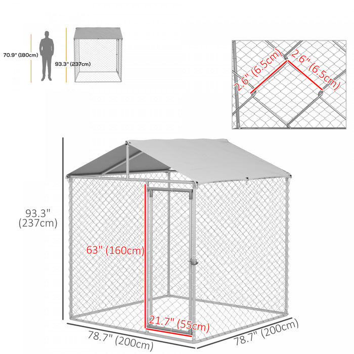 Pawhut Outdoor Dog Kennel Dog Run With Waterproof, Uv Resistant Cover For Small And Medium Sized Dogs, 6.6' X 6.6' X 7.8', Silver