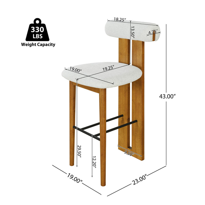 Sophia Indoor Modern Rubberwood Bar Stool Set of 4 with Supportive Backrest,Ivory&Walnut