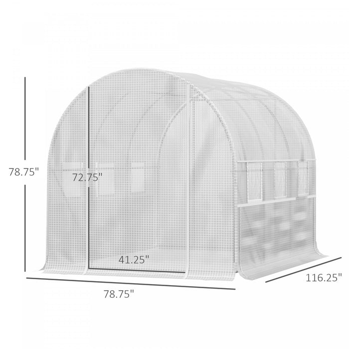 Outsunny 10' X 6.6' X 6.6' Walk-in Tunnel Greenhouse Pe Cover, Zipper Doors Roll-up Side Cover& Mesh Windows, White