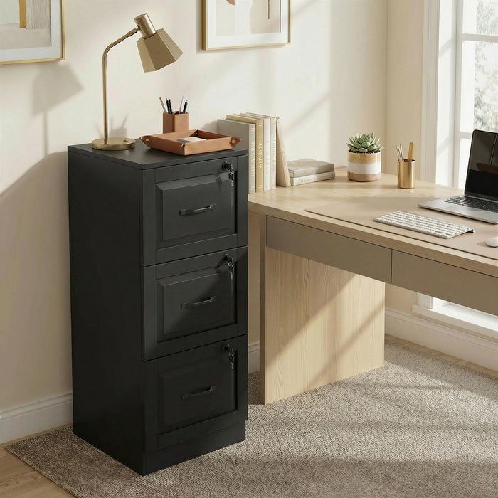 HOMCOM 3 Drawer File Cabinet with Lock, Vertical Filing Cabinet, Black