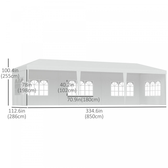 Outsunny 10 X 28ft Portable Party Tent, Gazebo Wedding Party Tent For Garden Dining And Outdoor With 5 Removable Sidewalls, White