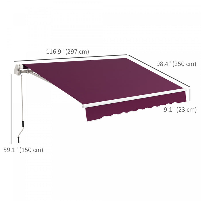Outsunny 10' X 8' Retractable Awning With Led Lights, Uv40+, Wine Red