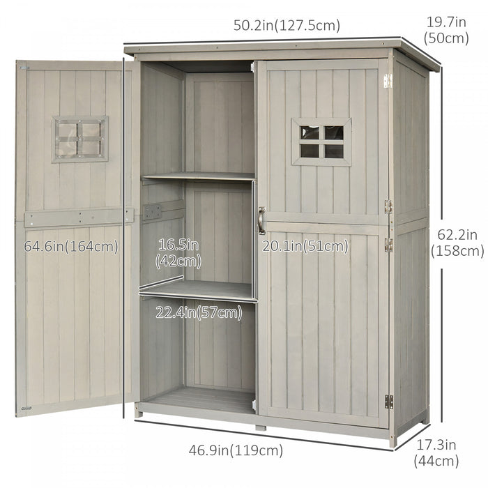 Outsunny 4 X 1.5ft Wooden Garden Shed With Two Windows, Outdoor Tool Storage Cabinet Organizer, Double Door, Grey