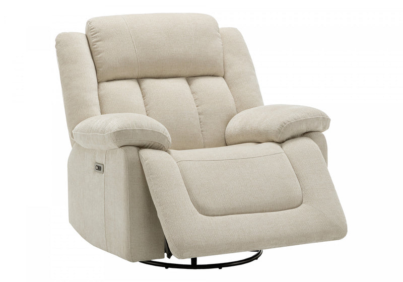 Power Reclining Chair, 39\" Wide, Glider, Swivel, Usb Ports Included, Beige Fabric Recliner