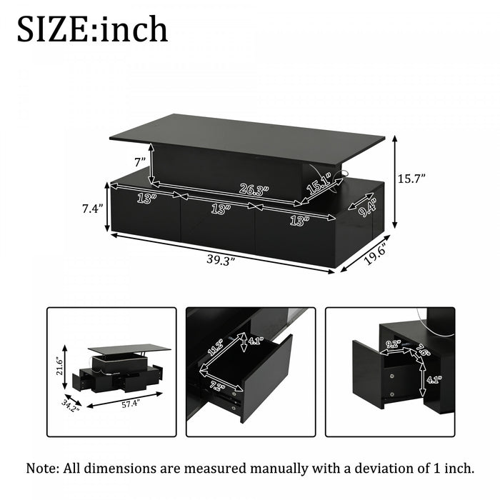 Daniel Lift-Top Coffee Table with LED Lighting and 4 Drawers,Black