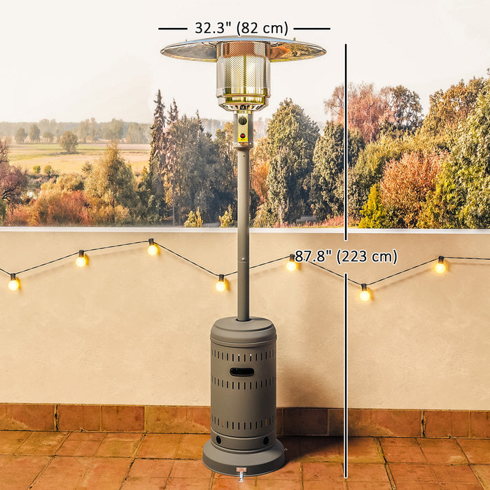 Outsunny 48000 BTU Portable Outdoor Propane Heater, Free Standing Adjustable Patio Gas Heater with Tip-over Protection and Wheels for Garden, 32.3\" x 32.3\" x 87.8\", Grey