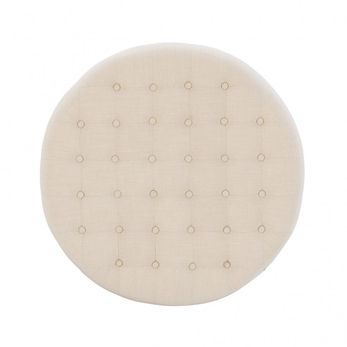 Isabelle Fabric Round Tufted Ottoman - Natural