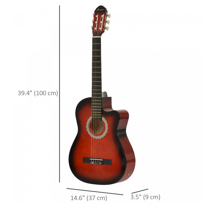 Soozier 39.5 Inch Electric Guitar Kit, Classic Acoustic Guitar for Beginner with Nylon/Steel Strings, Beige Strap, 3 Picks and Case Bag, Wine Red