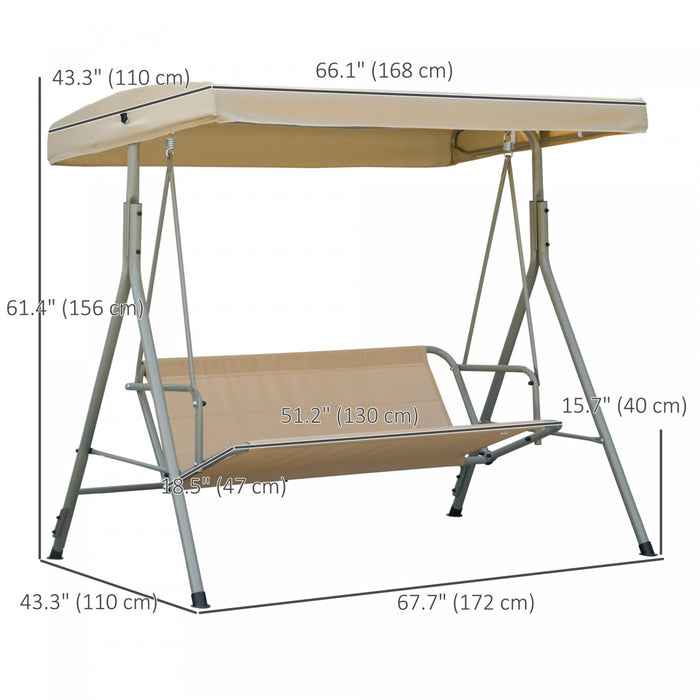 Outsunny 3-Seat Patio Swing Chair, Outdoor Porch Swing Glider, Light Brown