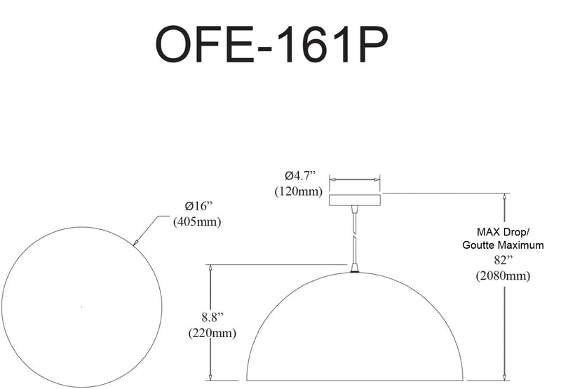 Dainolite Ofelia 1 Light Pendant Small Matte Black Lamp