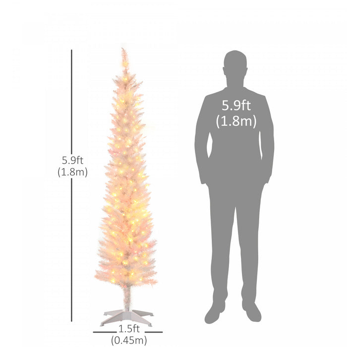 Homcom 6' Slim Artificial Christmas Tree With Colourful Led Lights, White
