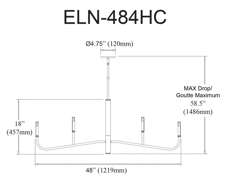 Dainolite Eleanor 4 Light Horizontal Chandelier Aged Brass Lamp