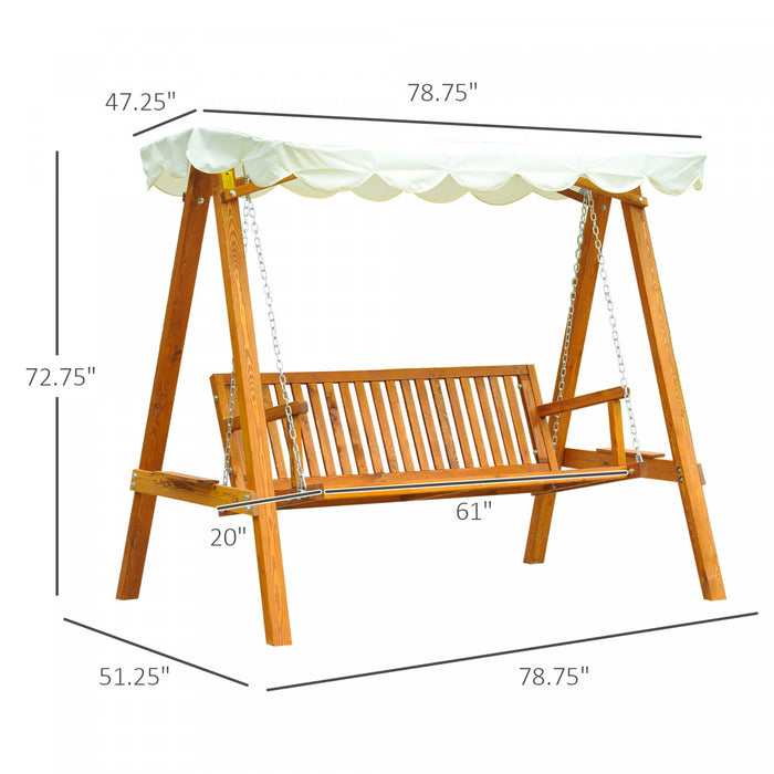 Outsunny 3 Seater Patio Swing Chair With Canopy Outdoor Wooden Swing Bench Hammock For Garden, Poolside, Backyard