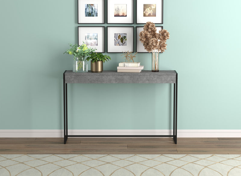 47” Console Table - Dark Cement With Black Metal Base