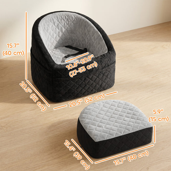 PawHut Dog Car Seat, Dog Booster Car Seat for Small Breeds Under 10kg, Portable Pet Travel Bed Detachable Washable with Adjustable Leash, Storage Pockets, Grey
