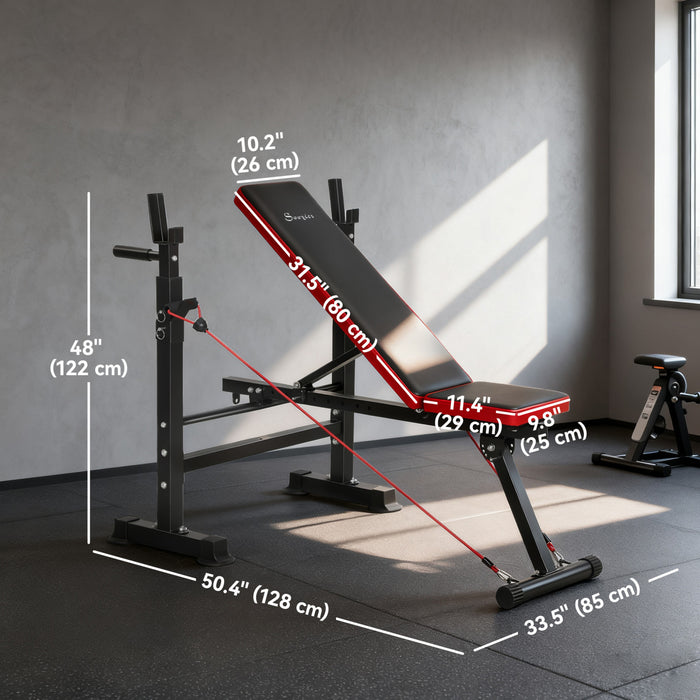 Soozier Adjustable Weight Bench with Squat Rack, Incline Flat Bench Press