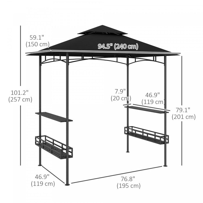 Outsunny 8' X 5' Grill Gazebo, 2-tier Outdoor Bbq Gazebo, Dark Grey