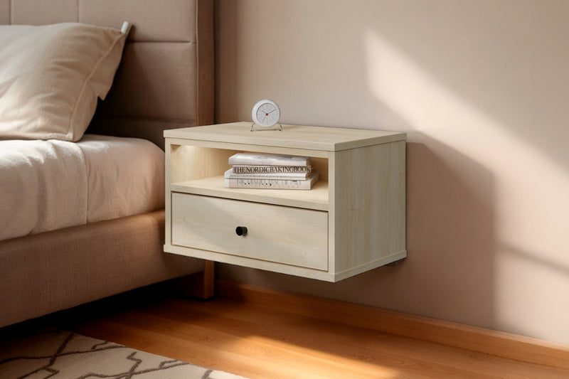 Sazena Led Floating Nightstand - Bleached Oak 