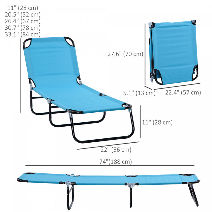 Outsunny Folding Lounge Chair, Tanning Chair W/ Adjustable Back, Sky Blue