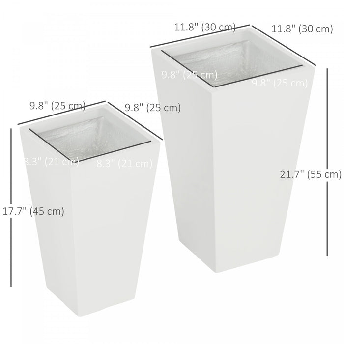 Outsunny Set of 2 Outdoor Flower Pots with Drainage Holes, White