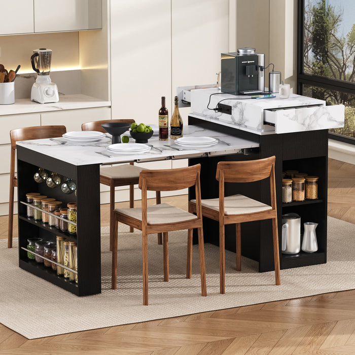 Logan Extendable Dining Table with Folding Top and Storage Drawers,Black