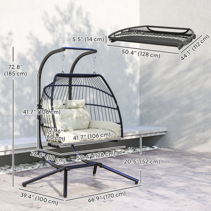 Outsunny Double Hanging Egg Chair, Foldable Hammock Chair, Cream White