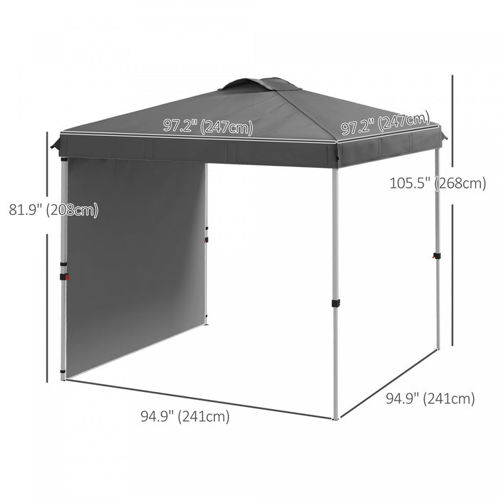 Outsunny 8x8 Adjustable Pop Up Canopy Tent W/ 1 Sidewall, Dark Grey