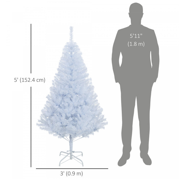 HOMCOM 5' Artificial Christmas Tree with 536 Branch Tips Metal Stand White