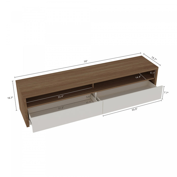 Duncan Contemporary Modern 70\" TV Stand in Maple and Off White