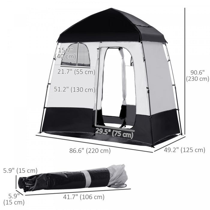 Outsunny Two Room Pop Up Shower Tent W/ Shower Bag, Floor, Carry Bag, Black