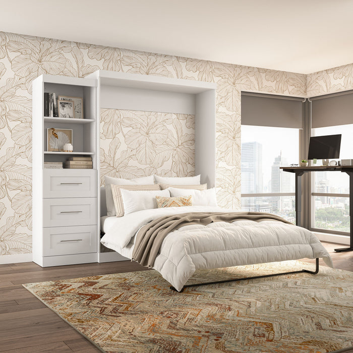 Bestar Pur Queen Murphy Bed and Shelving Unit with Drawers 90-Inch Wall Bed