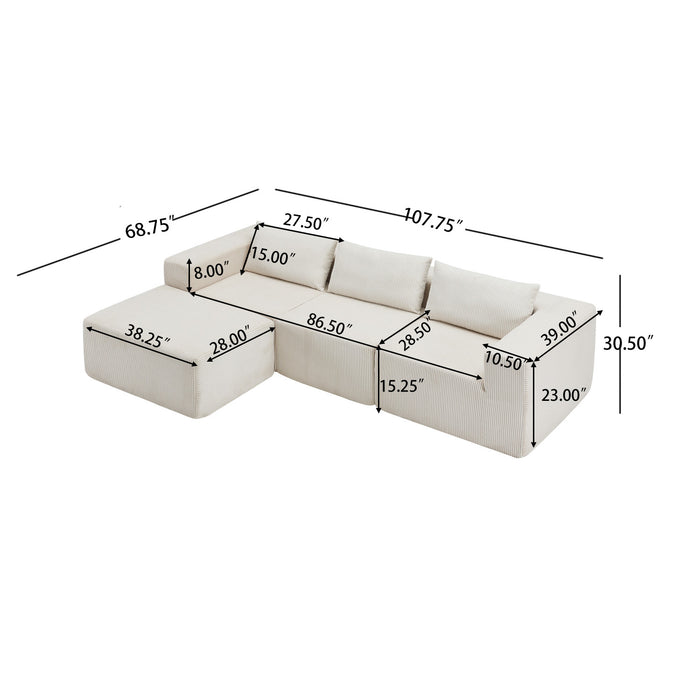 Paula Free Combination Compressed Sectional Sofas With Corduroy Fabric, pillow Back - Beige