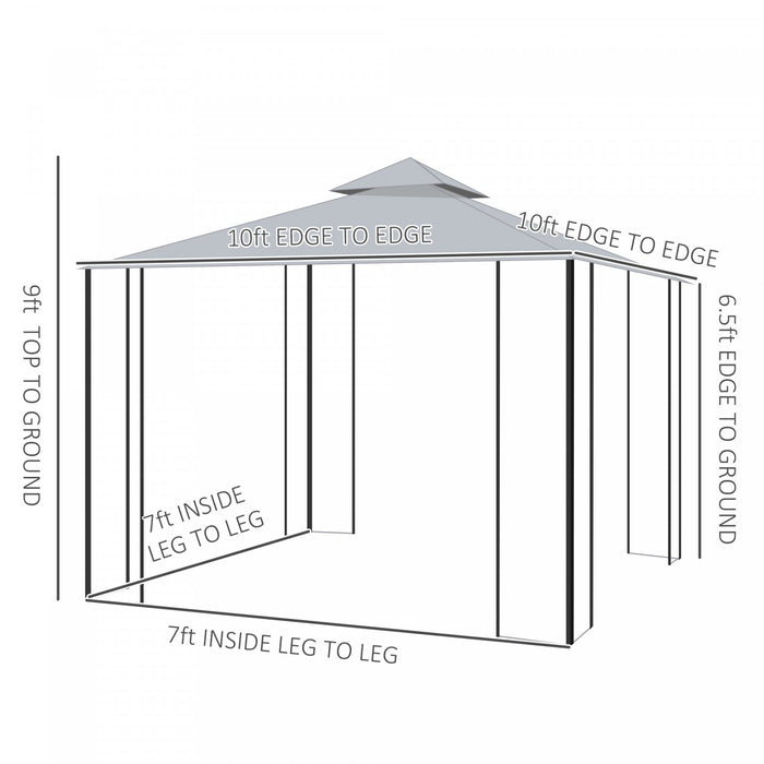Outsunny 10' X 10' Steel Outdoor Patio Gazebo Canopy With Removable Mesh Curtains, Display Shelves, & Steel Frame, Grey