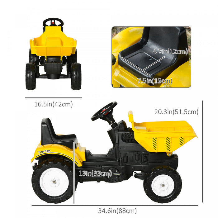 Aosom No Power Kids Ride-on Excavator, Toddler Tractor Pretend Play Construction Toys With Manual Control Bucket, Forward Backward, For 3-6 Years Old - Yellow