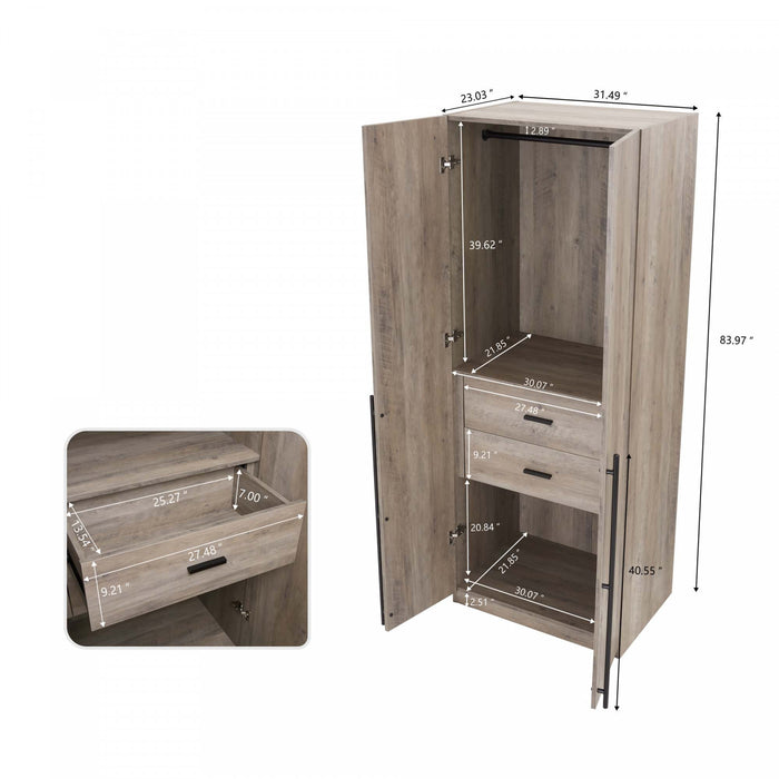 Lee Modern 32\" Wardrobe Closet in Rustic Gray - Set of 3 Armoire