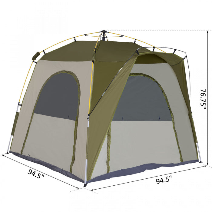 Outsunny Instant Automatic Camping Tent W/ 4 Doors And 4 Windows, Outdoor Easy Pop Up Tent, Portable Backpacking Dome Shelter, 4 Person, Green