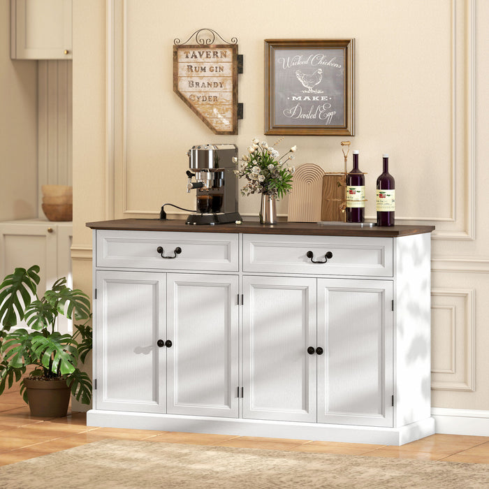 HOMCOM Buffet Cabinet with Charging Station, 55\" Farmhouse Sideboard, White