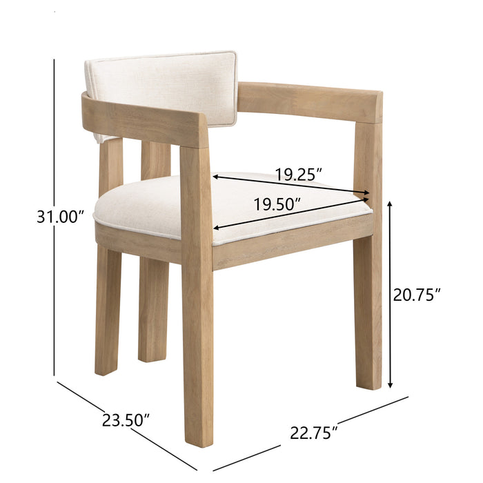 James Armrest Dining Chair Set Of 2 With Rubberwood Frame - Beige