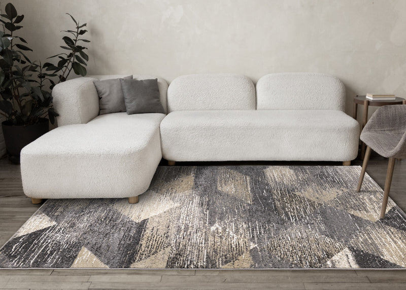 Dayton Grey Beige White Distressed Diamond Pattern Rug, 7'10\" x 10'6\" Indoor Area Rug