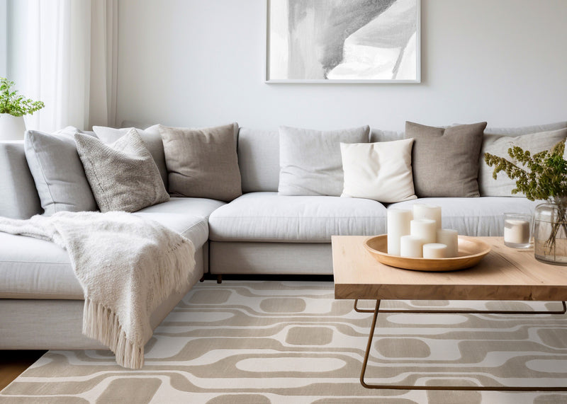 Leopold Modern Mid-Century Beige Cream Area Rug - 6'7\" x 9'6\"