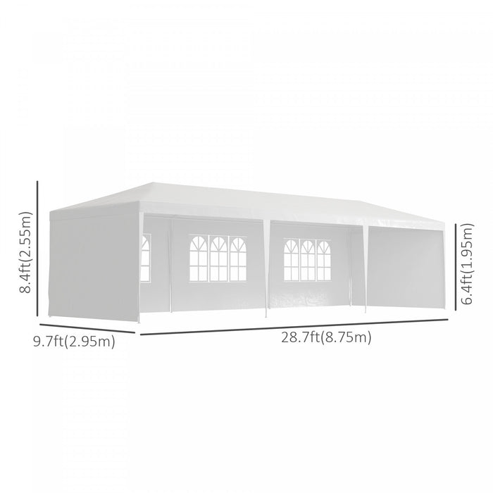 Outsunny 10' X 29' Party Tent, Canopy Tent With Sidewalls And Large Transparent Windows For Garden, Backyard, Outdoor, White