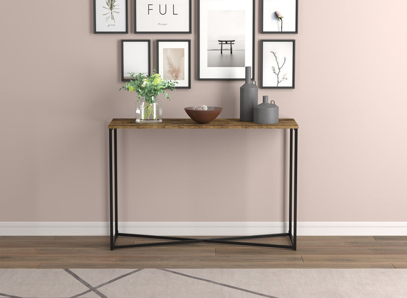44” Console Table - Brown Reclaimed Wood With Black Metal Base