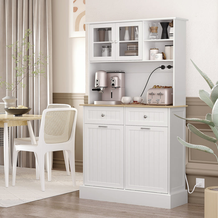 HOMCOM Kitchen Pantry Cabinet, Storage Cabinet w/ Charging Station, White