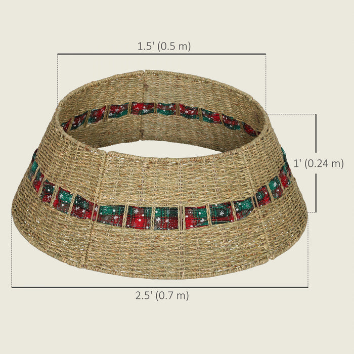 HOMCOM 28 inch Rustic Christmas Tree Collar, Rattan Tree Base Cover Natural