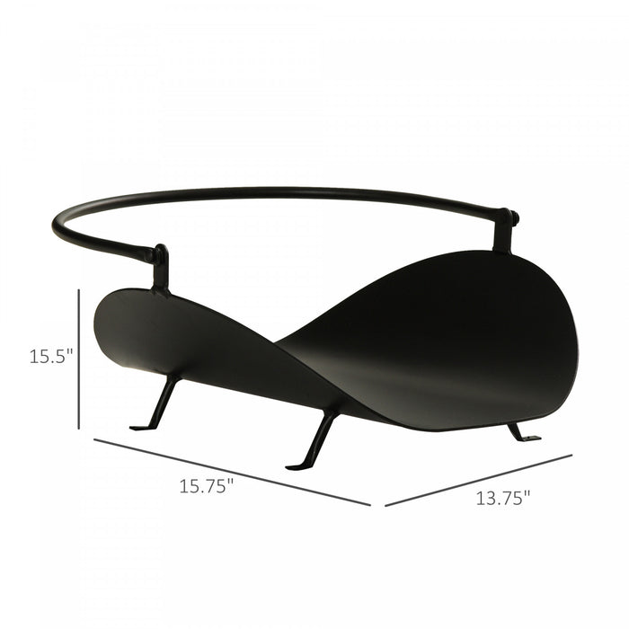 Outsunny 16\" Firewood Log Rack Curved Fireplace Log Holder Wood Storage Basket Carrier With Handle, For Outdoor And Indoor Use, Black