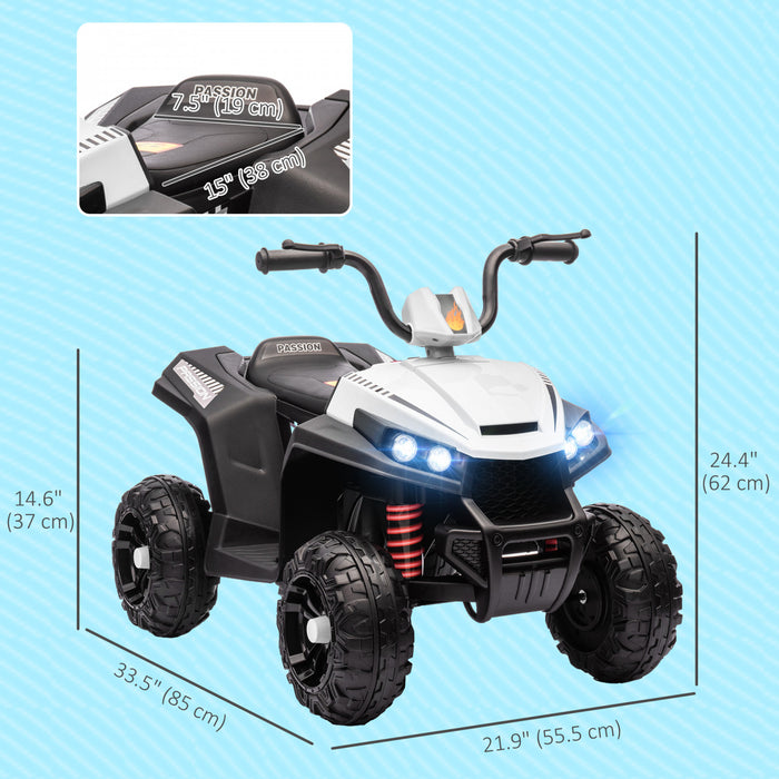 Qaba 12v Electric Car For Kids, Battery Powered Ride-On Quad Kids Atv With Four Wheels Spring Suspension, Forward & Backward, Led Light, Mp3, Music, Kids Electric Car For Boys Girls, White