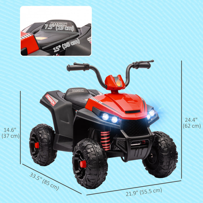 Qaba 12v Electric Car For Kids, Battery Powered Ride-On Quad Kids Atv With Four Wheels Spring Suspension, Forward & Backward, Led Light, Mp3, Music, Kids Electric Car For Boys Girls, Red