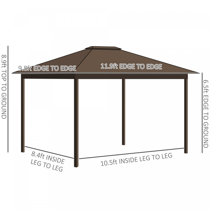 Outsunny 10' X 12' Hardtop Gazebo Canopy With Galvanized Steel Roof, Aluminum Frame, Permanent Pavilion Outdoor Gazebo With Netting, Curtains, Top Hook, Dark Grey